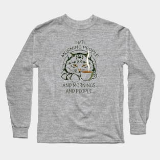 coffee cat slogan funny Long Sleeve T-Shirt